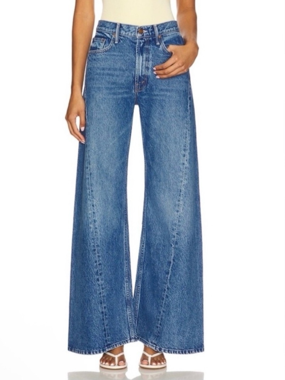 Mother Lemon Twist Rolling in the Dough -Wide Leg High-Rise Blue Jeans for Women